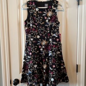 VINCE Camuto Black Multi Mesh, Embroidered Floral Fit And Flare Dress NWT Size 8